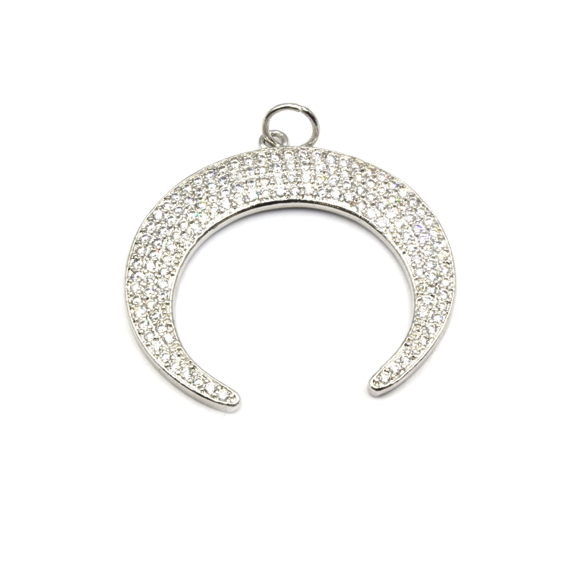 CZ Crescent Pendant | Cubic Zirconia Crescent Charm | Crescent Moon Charm | Gold Charm, Silver Charm, Rose Gold Charm | Bracelet Charm