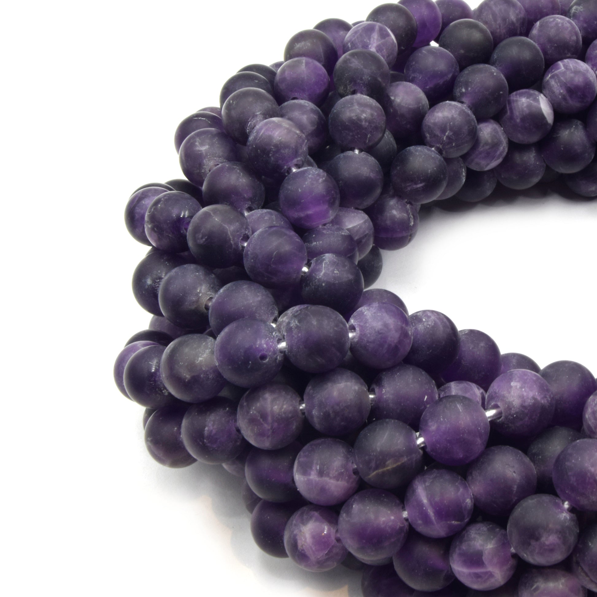 Large Hole Amethyst Beads | Amethyst Matte Round Shaped Beads with 2mm Holes | 7.5" Strand | 8mm 10mm 12mm Available