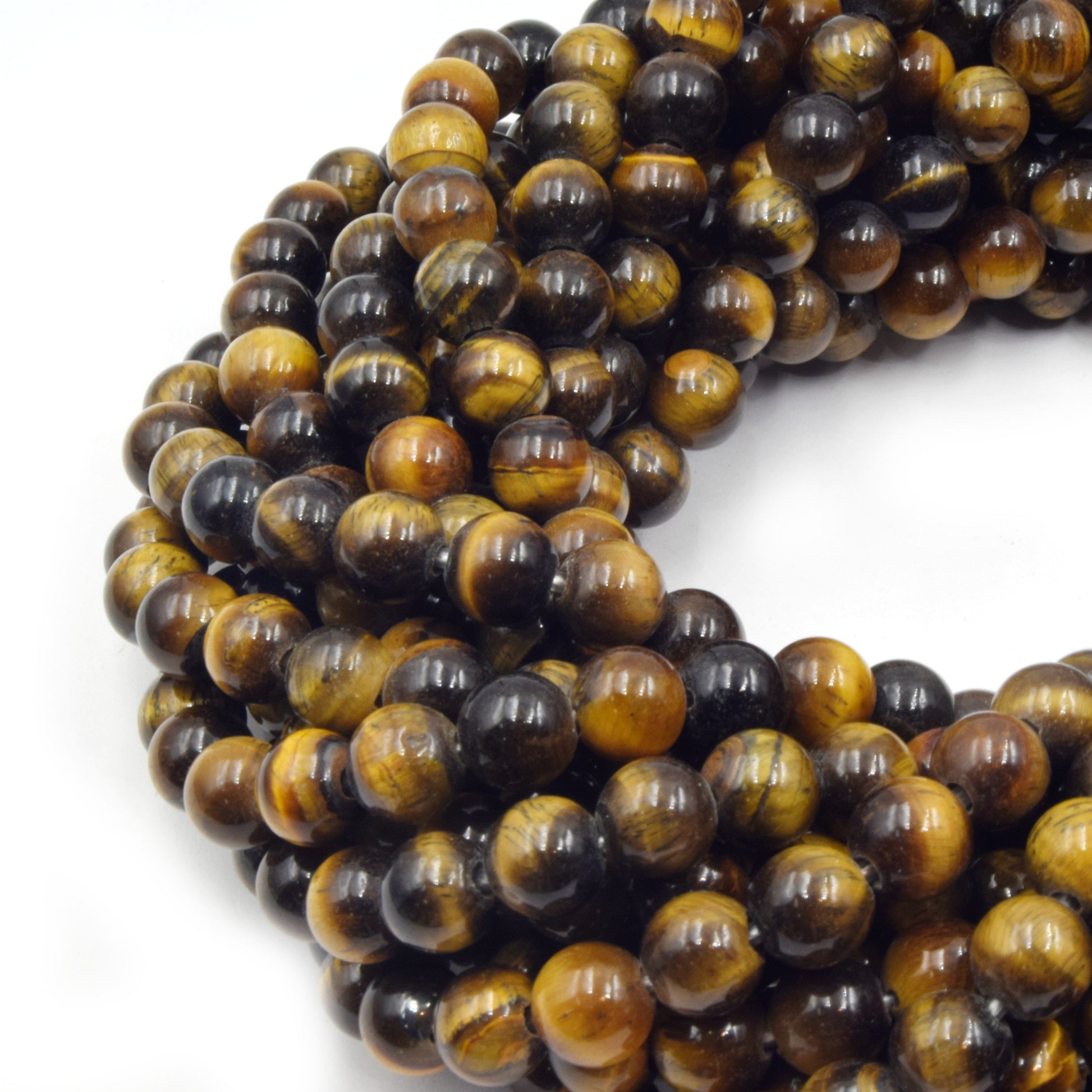 Large Hole Tigers Eye Beads | Tiger Eye Smooth Round Shaped Beads with 2mm Holes | 7.5" Strand | 8mm 10mm 12mm Available | Loose Beads
