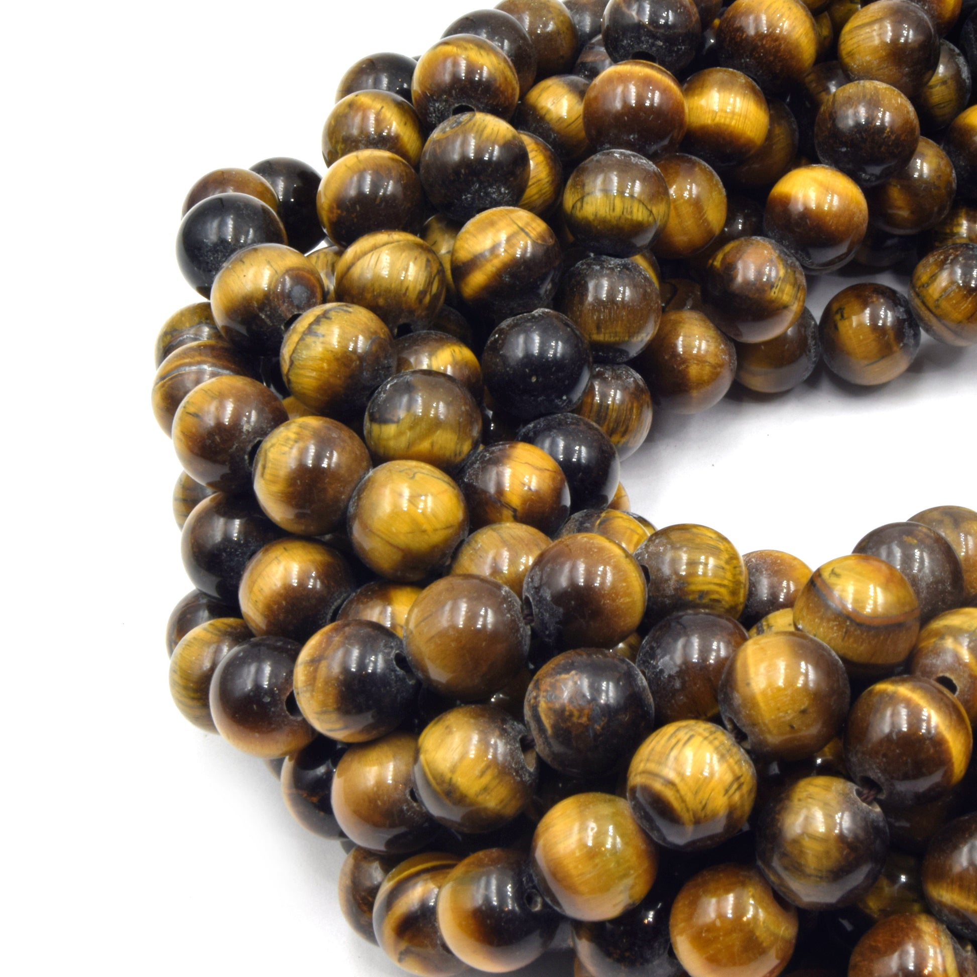 Large Hole Tigers Eye Beads | Tiger Eye Smooth Round Shaped Beads with 2mm Holes | 7.5" Strand | 8mm 10mm 12mm Available | Loose Beads