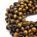 Large Hole Tigers Eye Beads | Tiger Eye Smooth Round Shaped Beads with 2mm Holes | 7.5&quot; Strand | 8mm 10mm 12mm Available | Loose Beads