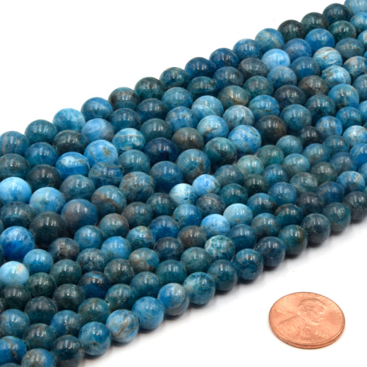 Large Hole Apatite Beads | Apatite Smooth Round Shaped Beads with 2mm Holes | 7.5" Strand | 8mm 10mm Available | Loose Beads