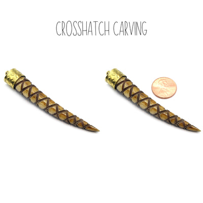 Bone Tusk Pendant | Skinny Tusk/Claw Shaped Carved Ox Bone | Carved Bone Tusk Pendant with Floral Cap | Focal Jewelry Pendant