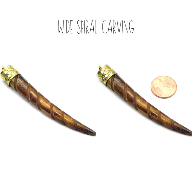 Bone Tusk Pendant | Skinny Tusk/Claw Shaped Carved Ox Bone | Carved Bone Tusk Pendant with Floral Cap | Focal Jewelry Pendant