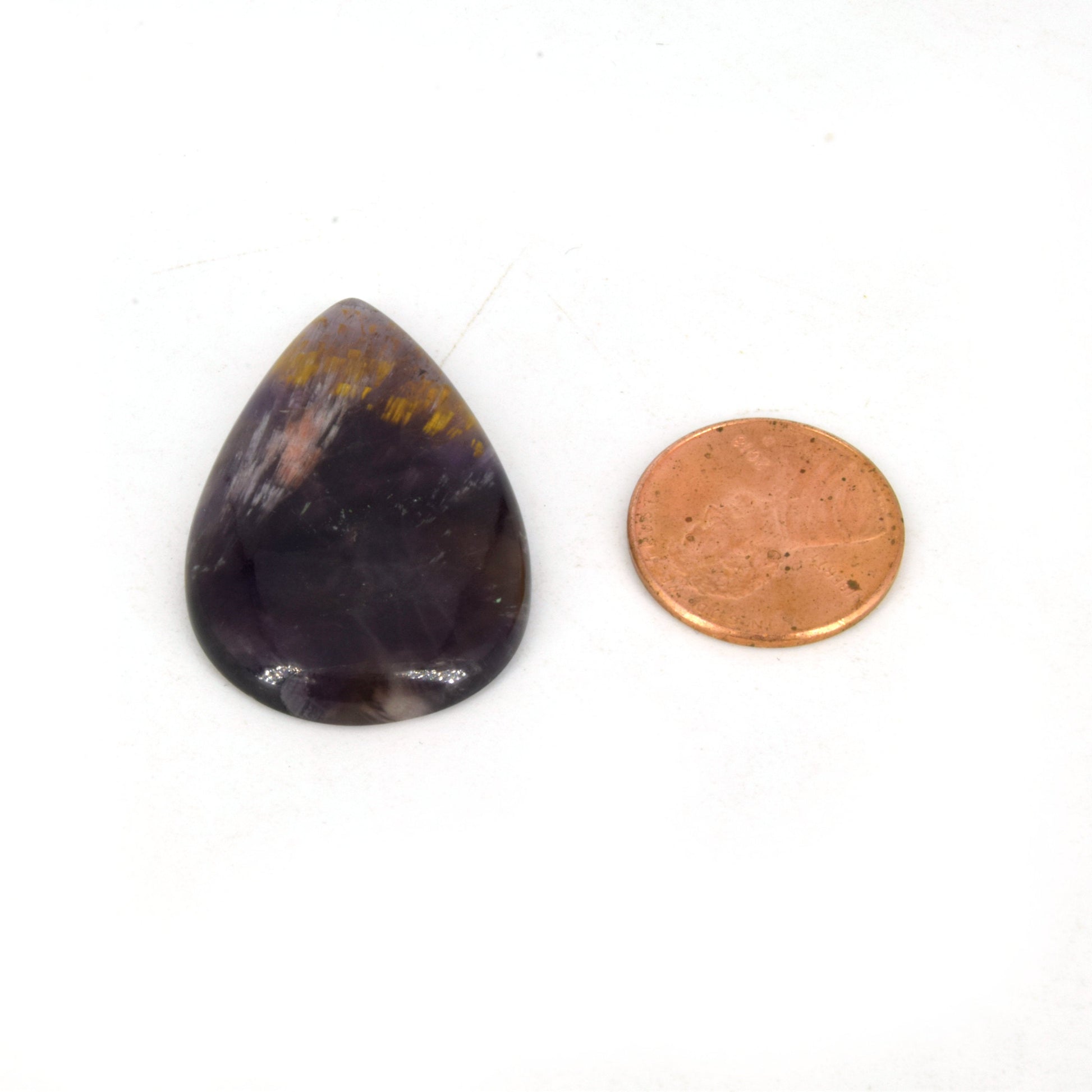 Cacoxenite Cabochon | Pear Shaped Flat Back Cabochon | 23mm x 36mm - 5mm Dome Height | OOAK Natural Gemstone Cabochon