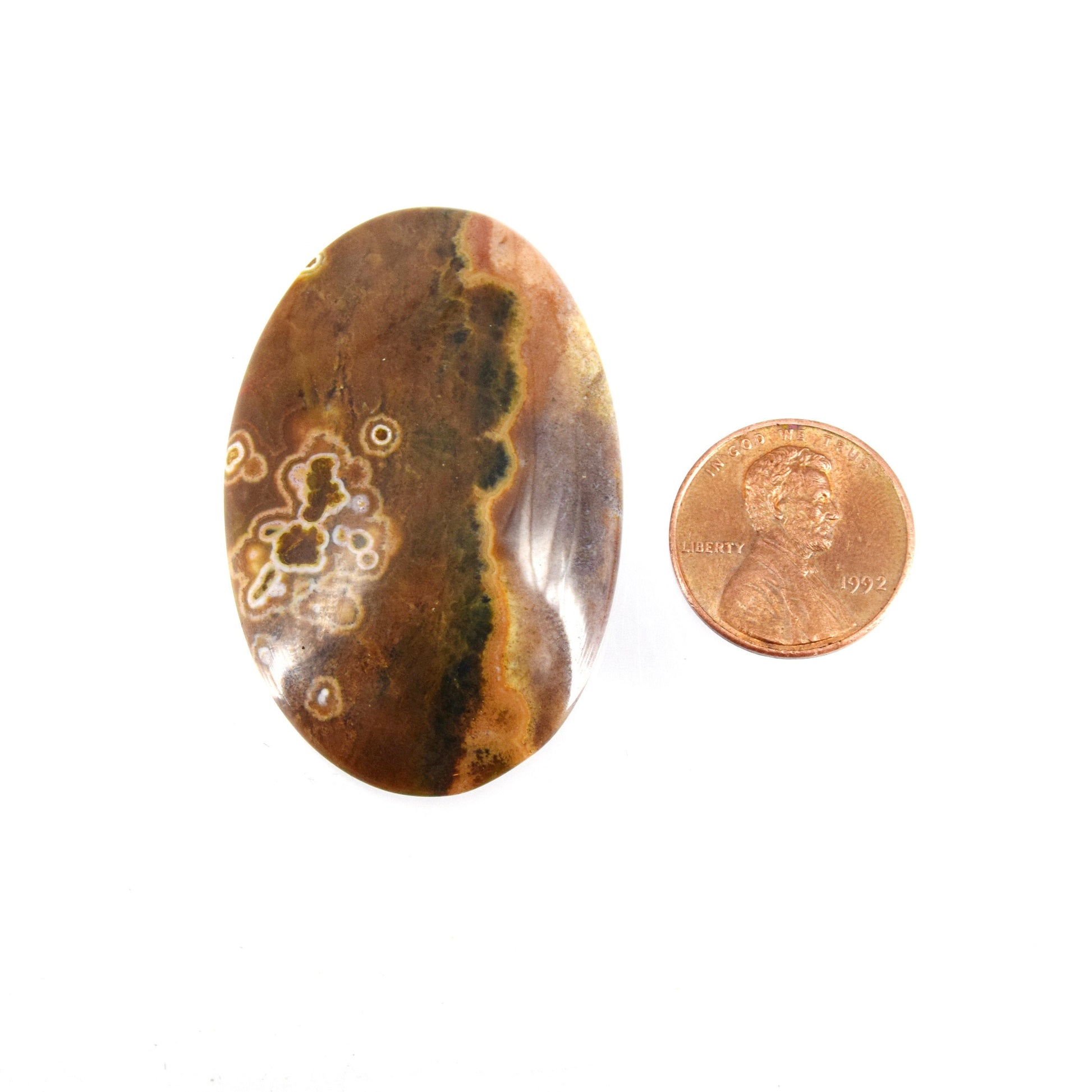 Ocean Jasper Cabochon | Round Flat Back Cabochon | 31mm x 47mm - 5mm Dome Height | OOAK Natural Gemstone Cabochon