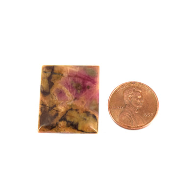 Rhodonite Cabochon | Rectangle Flat Back Cabochon | 23mm x 27mm - 4mm Dome Height | OOAK Natural Gemstone Cabochon