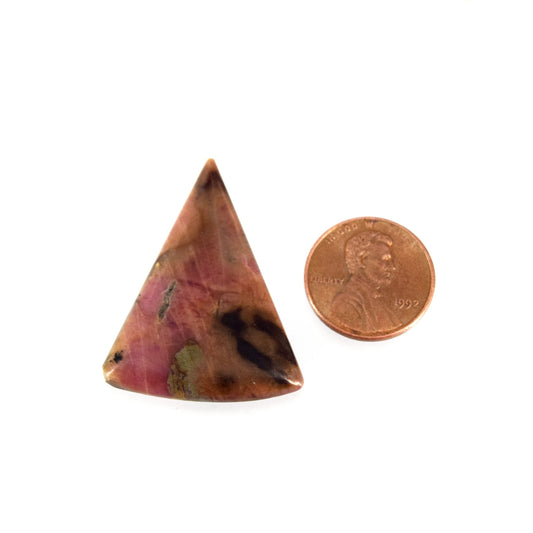 Rhodonite Cabochon | Trillion Shaped Flat Back Cabochon | 29mm x 38mm - 5mm Dome Height | OOAK Natural Gemstone Cabochon