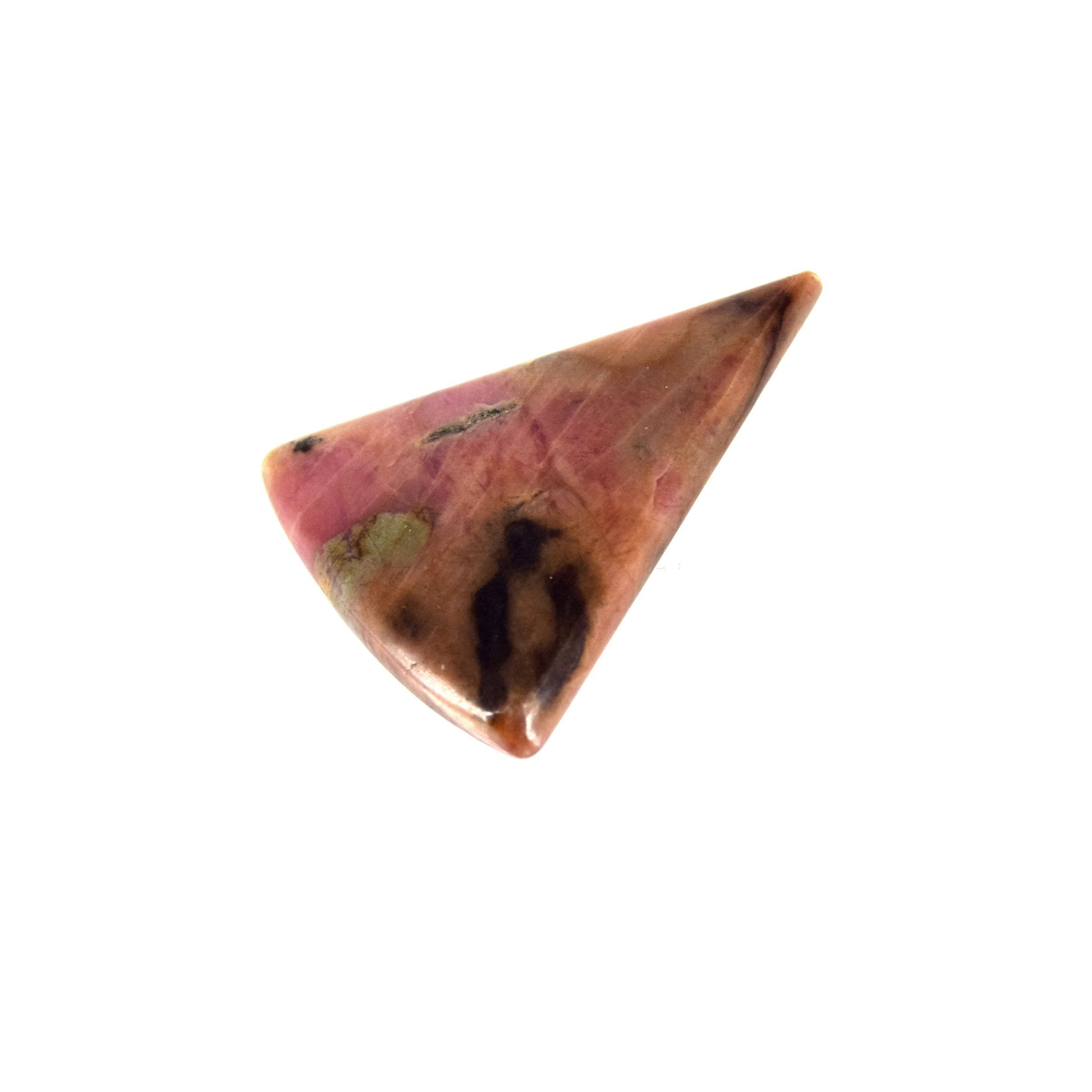Rhodonite Cabochon | Trillion Shaped Flat Back Cabochon | 29mm x 38mm - 5mm Dome Height | OOAK Natural Gemstone Cabochon