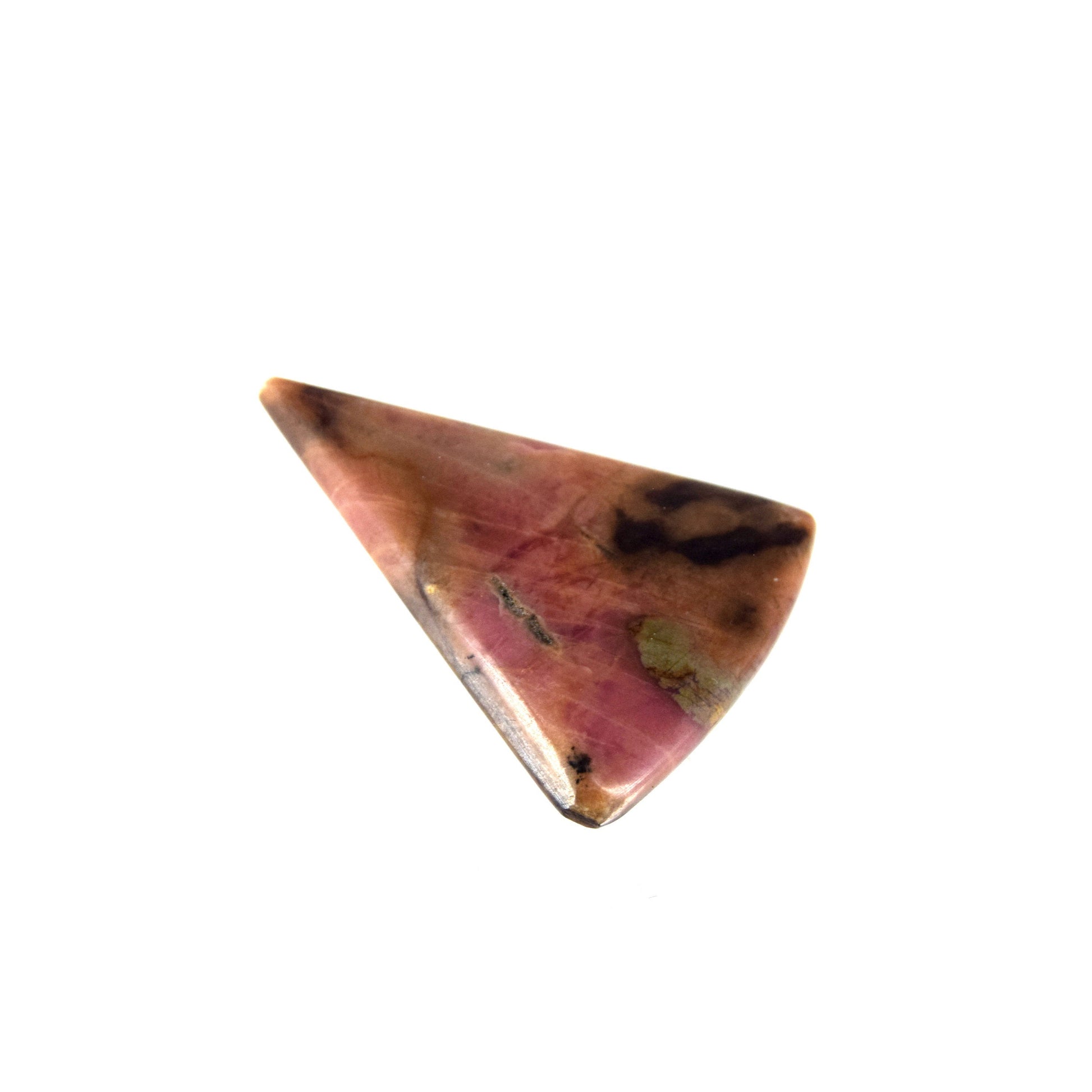 Rhodonite Cabochon | Trillion Shaped Flat Back Cabochon | 29mm x 38mm - 5mm Dome Height | OOAK Natural Gemstone Cabochon