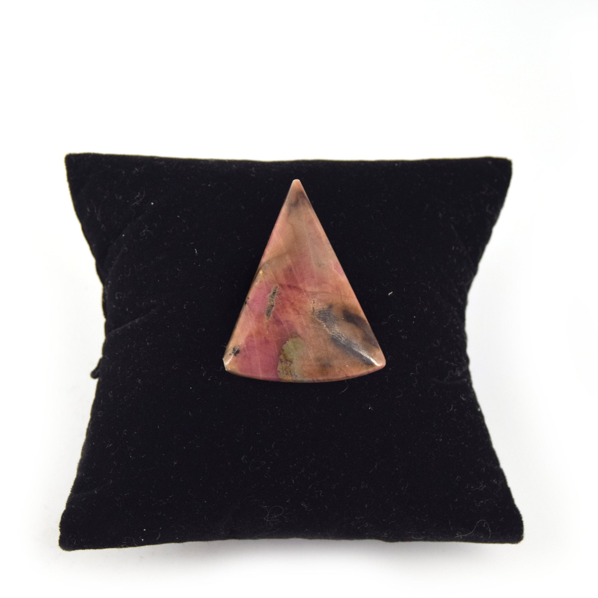 Rhodonite Cabochon | Trillion Shaped Flat Back Cabochon | 29mm x 38mm - 5mm Dome Height | OOAK Natural Gemstone Cabochon
