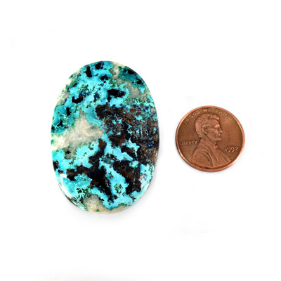 Azurite Cabochon | Round Flat Back Cabochon | 30mm x 43mm - 5mm Dome Height | OOAK Natural Gemstone Cabochon | Loose Gemstone