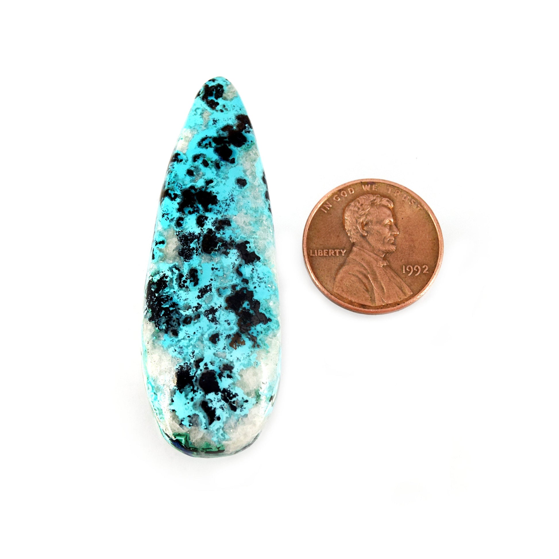 Azurite Cabochon | Pear Shaped Flat Back Cabochon | 19mm x 53mm - 6mm Dome Height | OOAK Natural Gemstone Cabochon | Loose Gemstone