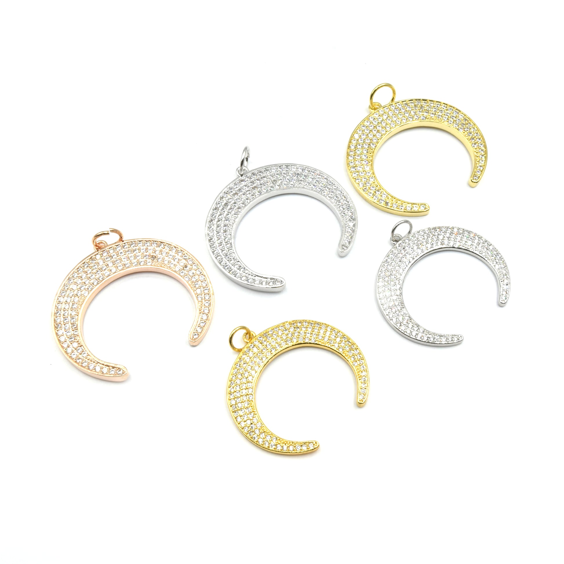 CZ Crescent Pendant | Cubic Zirconia Crescent Charm | Crescent Moon Charm | Gold Charm, Silver Charm, Rose Gold Charm | Bracelet Charm