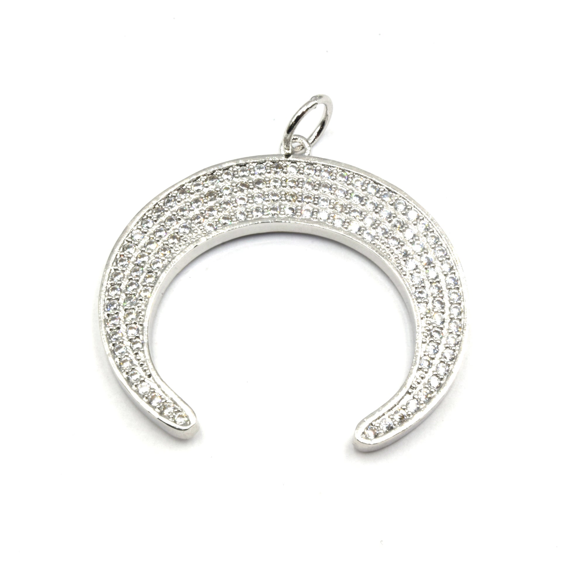 CZ Crescent Pendant | Cubic Zirconia Crescent Charm | Crescent Moon Charm | Gold Charm, Silver Charm, Rose Gold Charm | Bracelet Charm