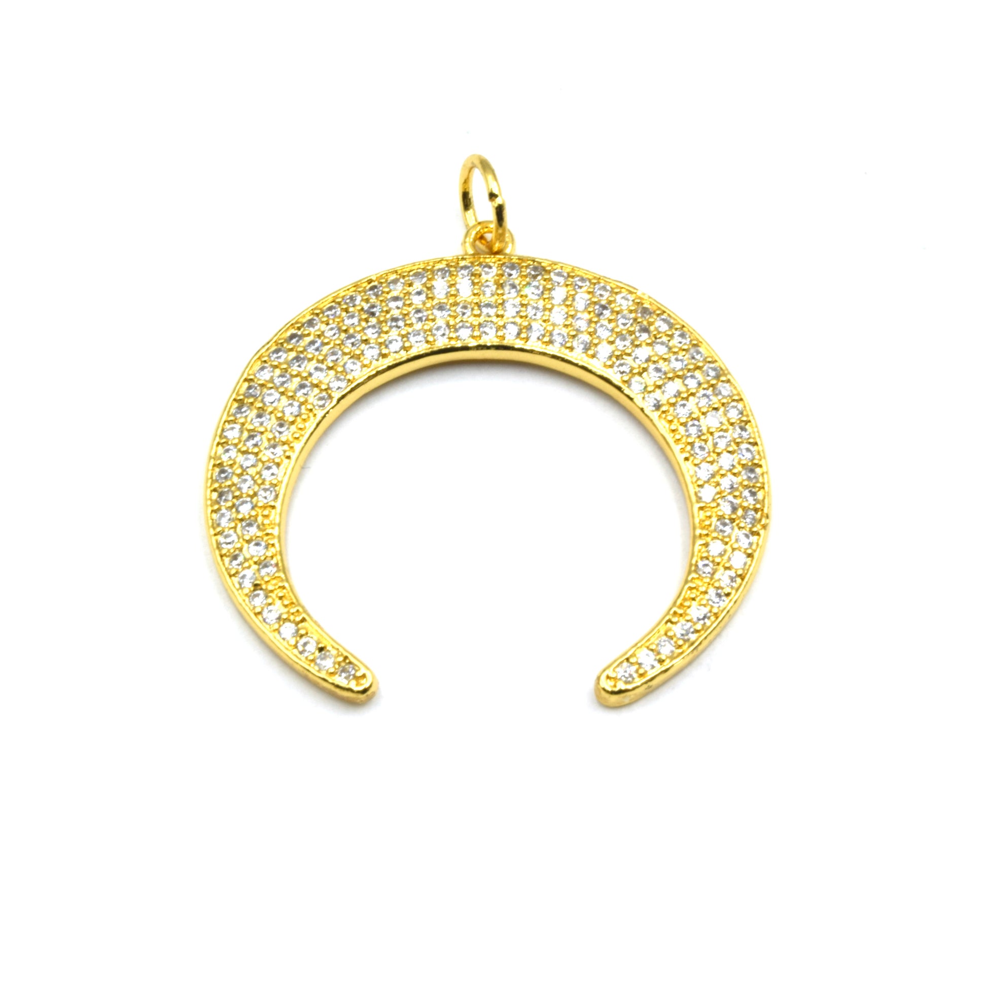 CZ Crescent Pendant | Cubic Zirconia Crescent Charm | Crescent Moon Charm | Gold Charm, Silver Charm, Rose Gold Charm | Bracelet Charm