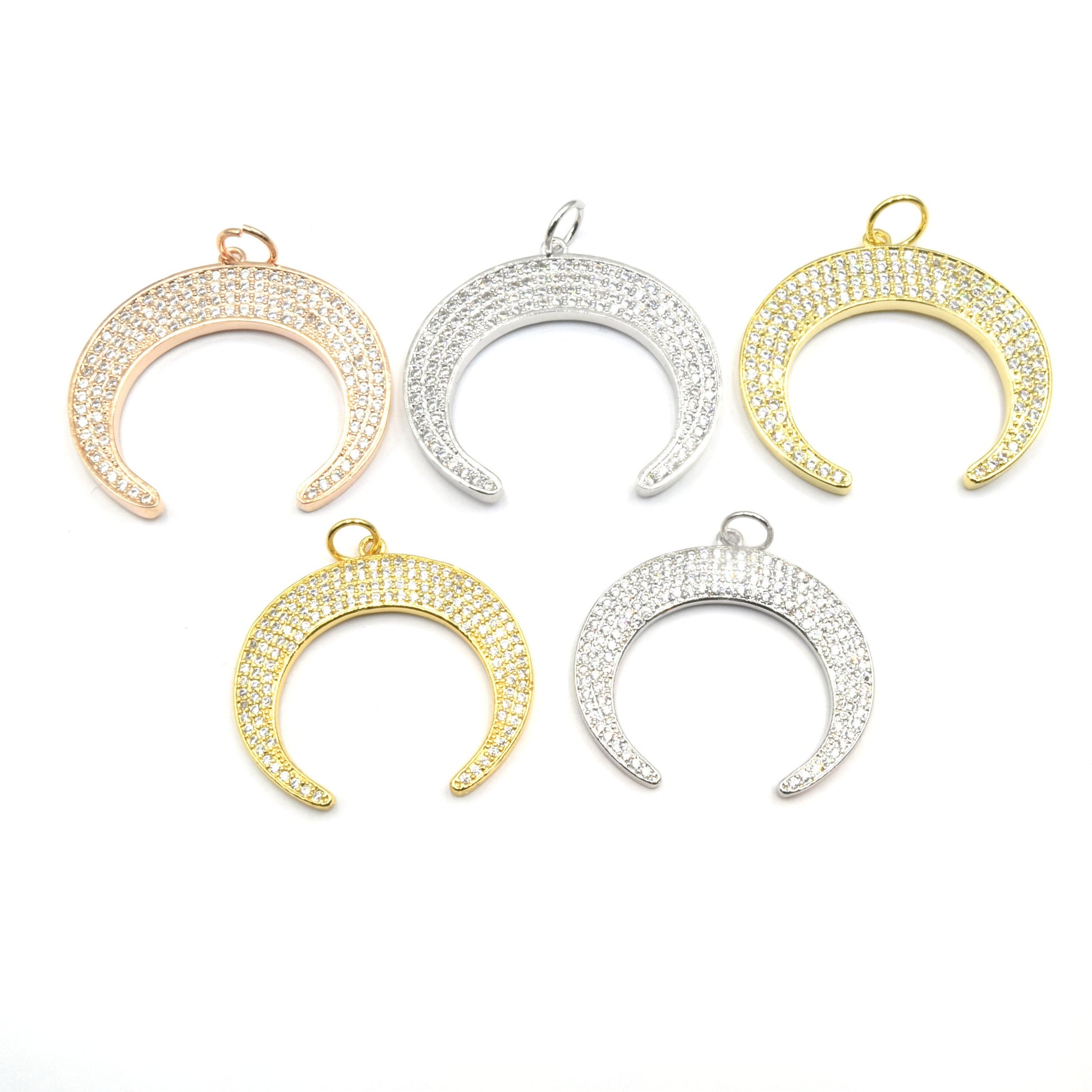 CZ Crescent Pendant | Cubic Zirconia Crescent Charm | Crescent Moon Charm | Gold Charm, Silver Charm, Rose Gold Charm | Bracelet Charm
