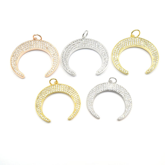 CZ Crescent Pendant | Cubic Zirconia Crescent Charm | Crescent Moon Charm | Gold Charm, Silver Charm, Rose Gold Charm | Bracelet Charm