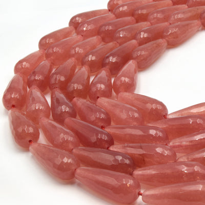 Faceted Jade Teardrop Beads | Faceted Dyed Red Green Jade Teardrop Beads | 12mm x 28mm Available