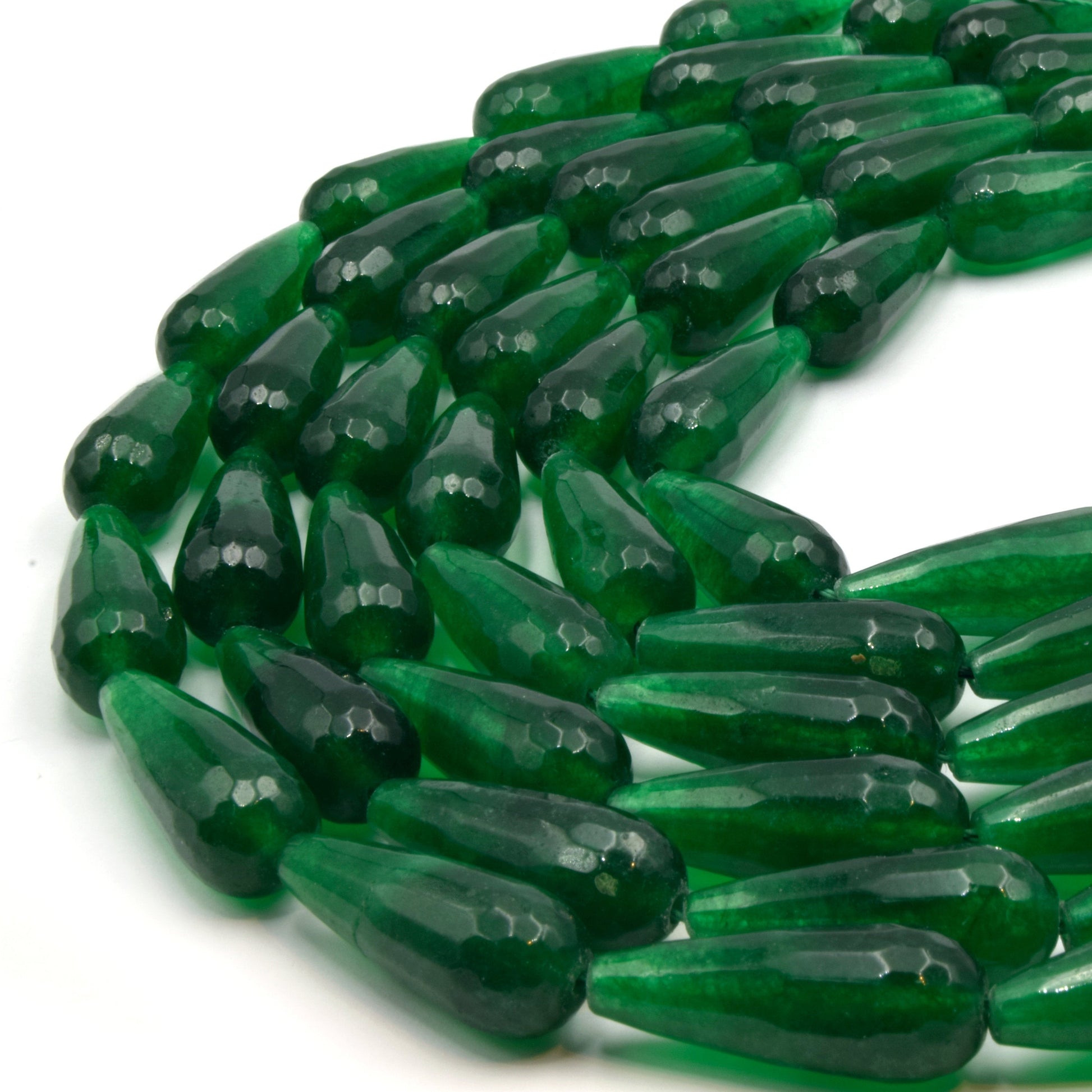Faceted Jade Teardrop Beads | Faceted Dyed Red Green Jade Teardrop Beads | 12mm x 28mm Available