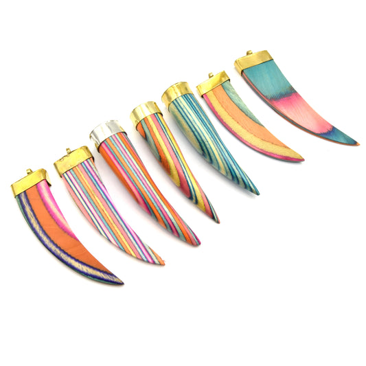 Wooden Tusk Pendants | Flat and Round Tusks | Rainbow Tusks | Striped Tusks | Focal Jewelry Pendant