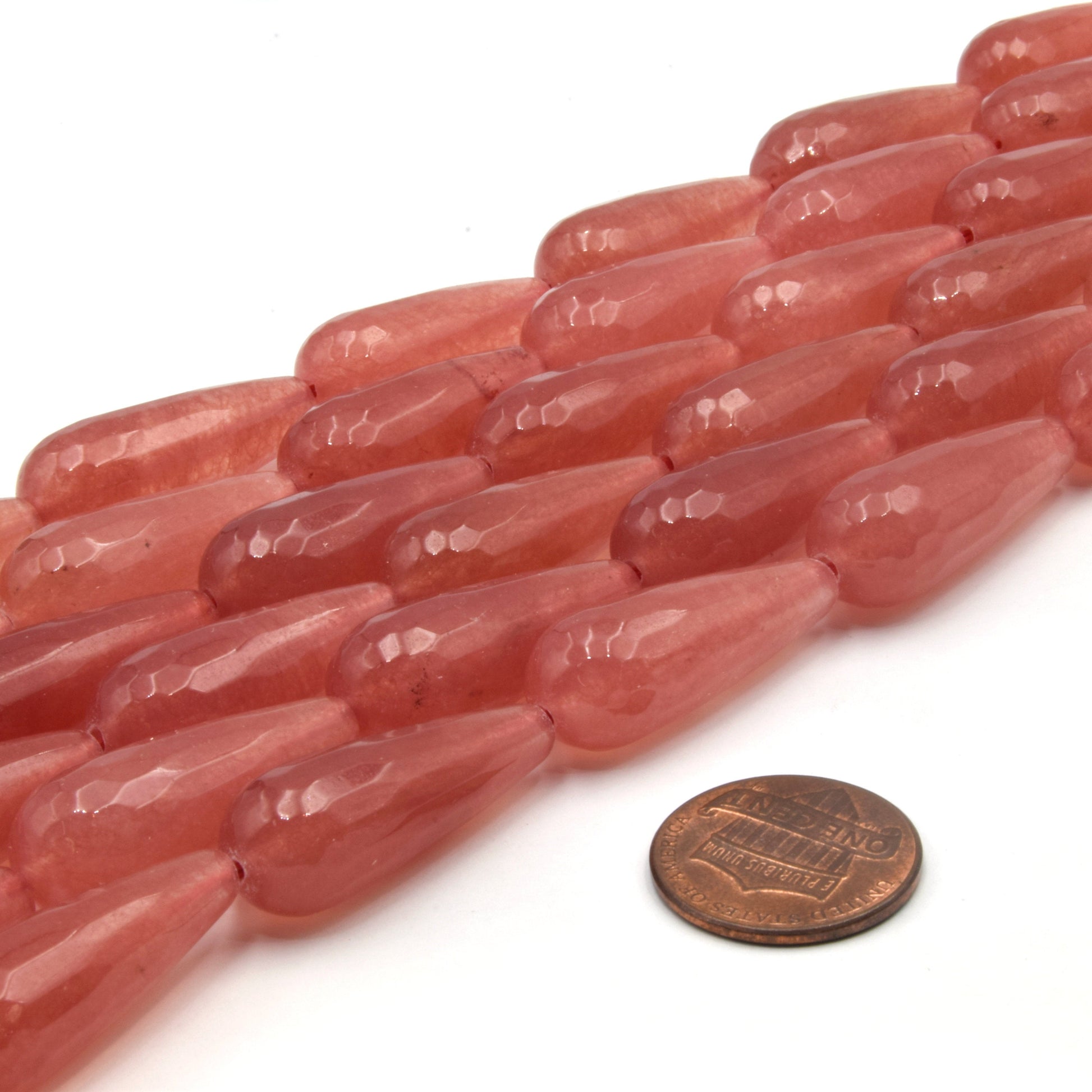 Faceted Jade Teardrop Beads | Faceted Dyed Red Green Jade Teardrop Beads | 12mm x 28mm Available
