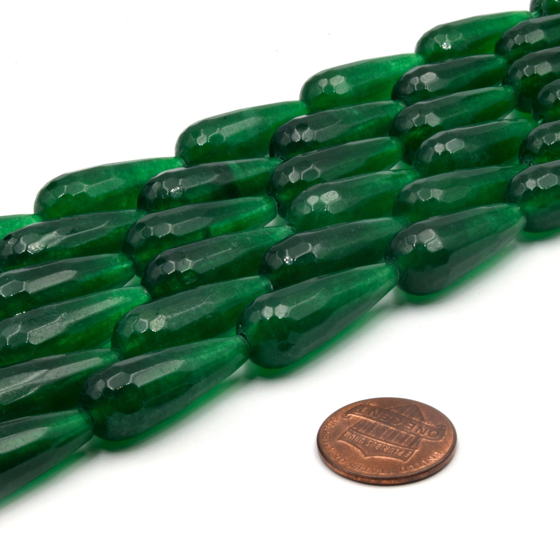 Faceted Jade Teardrop Beads | Faceted Dyed Red Green Jade Teardrop Beads | 12mm x 28mm Available