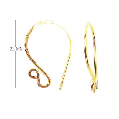 18k Gold Plated Earring Finding | Hammered French Hook Earring Posts | 15mm x 22mm - 4 Pairs Per Pack