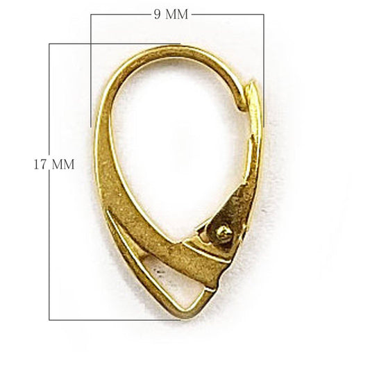 9mm x 17mm - 18k Gold Overlay Lever Back with Triangle Shaped Loop - High Quality Earring Finding - Four Pairs Per Pack (Eight Pieces Total)