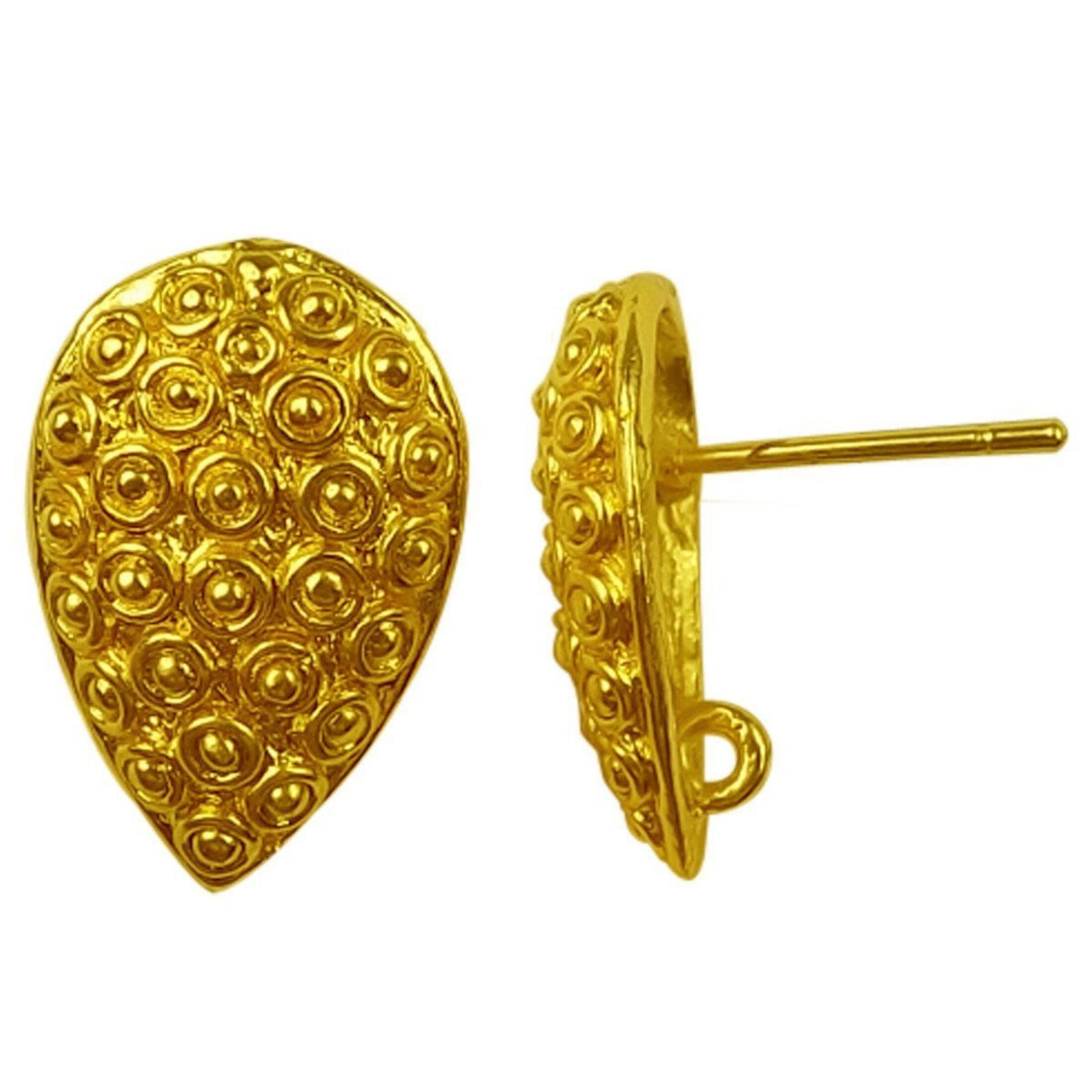 8mm x 11mm - 18k Gold Overlay Teardrop Shaped Post Clip with Hidden Loop - High Quality Earring Finding - 1 Pairs Per Pack (2 Pieces Total)