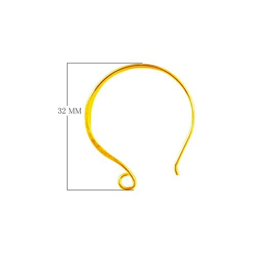 18k Gold Overlay 32mm Hammered Hoop with Outside Loop - High Quality Earring Finding - Four Pairs Per Pack (Eight Pieces Total)