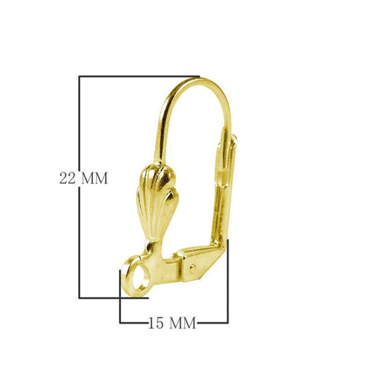 15mm x 22mm - 18k Gold Overlay Shell Shaped Lever Back with Loop - High Quality Earring Finding - Two Pairs Per Pack (Four Pieces Total)