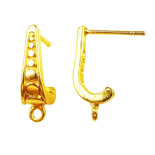 8mm x 17mm - High Quality 18k Gold Overlay Post Clip with Circle Design and Loop - 1 Pairs Per Pack (2 Pieces Total)
