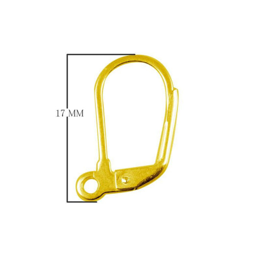 10mm x 17mm - 18k Gold Overlay Lever Back with Loop - High Quality Earring Finding - Four Pairs Per Pack (Eight Pieces Total)