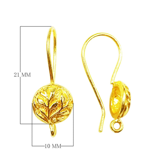 10mm x 21mm - 18k Gold Overlay Round Leaf Shape - High Quality Earring Wire - One Pairs Per Pack (Two Pieces Total)
