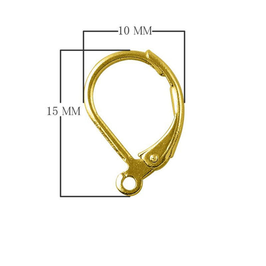 10mm x 15mm - 18k Gold Overlay Lever Back with Loop - High Quality Earring Finding - Five Pairs Per Pack (Ten Pieces Total)
