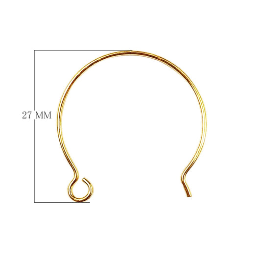 18k Gold Overlay 27mm Hoop with Outside Loop - High Quality Earring Finding - Six Pairs Per Pack (Twelve Pieces Total)