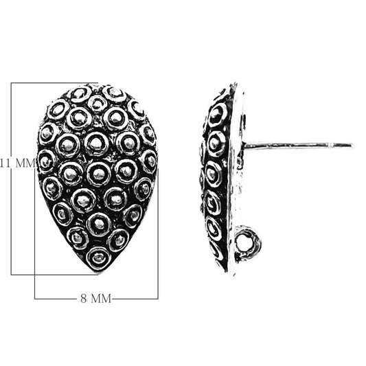 8mm x 11mm - Silver Plated Copper Teardrop Shape Post Clip w/ Hidden Loop - High Quality Earring Finding - 1 Pairs Per Pack (2 Pieces Total)