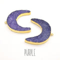 Druzy Pendant | Gold Electroplated Crescent Moon Shaped Pendant | Measuring 46mm x 44mm Approx.| Rose Pink Blue Turquoise Black Purple White