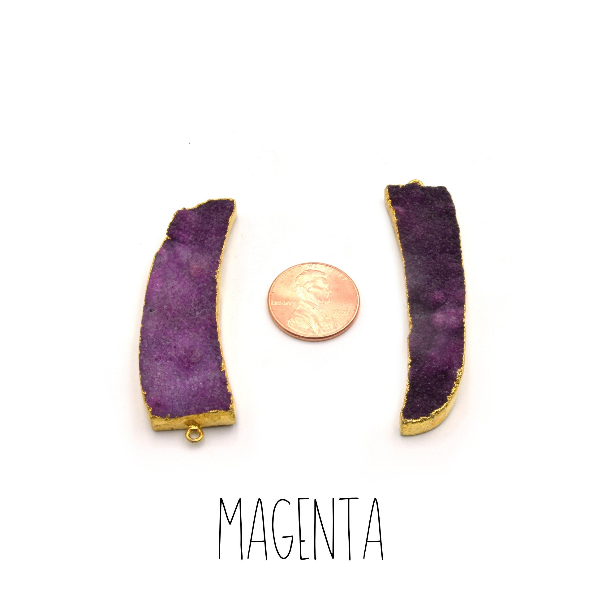 Druzy Pendant | Gold Electroplated Tusk/claw Pendant Charm |  Measuring 16mm x 55-60mm, Approx. | Yellow Magenta Black teal Red/Orange