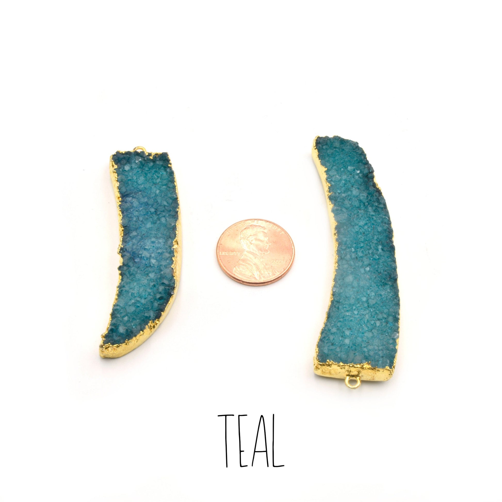 Druzy Pendant | Gold Electroplated Tusk/claw Pendant Charm |  Measuring 16mm x 55-60mm, Approx. | Yellow Magenta Black teal Red/Orange