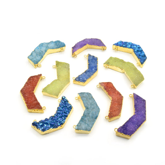 Druzy Pendant | Gold Electroplated Chevron Pendant | Arrow Pendant | Focal for Necklace | Jewelry Making Supplies