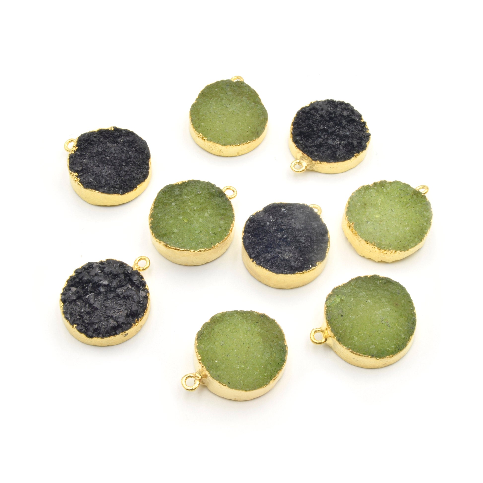 Druzy Round Pendant | Gold Electroplated Round/ Coin Pendant Charm | 18mm Druzy Charm | Rough Druzy Focal | Jewelry Making Supplies