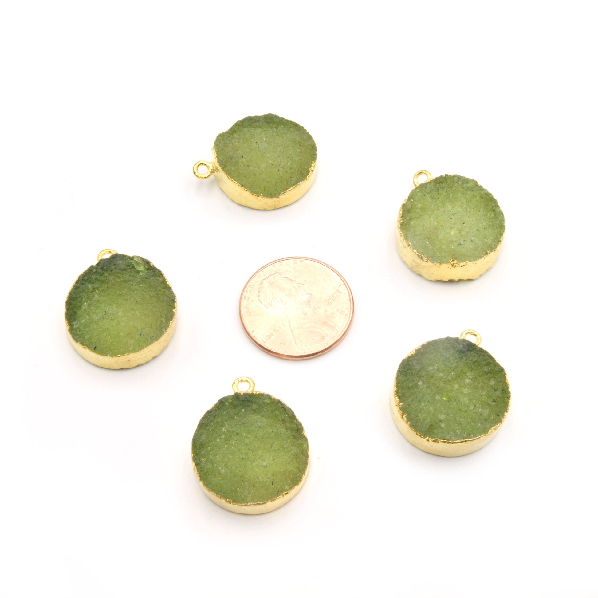 Druzy Round Pendant | Gold Electroplated Round/ Coin Pendant Charm | 18mm Druzy Charm | Rough Druzy Focal | Jewelry Making Supplies
