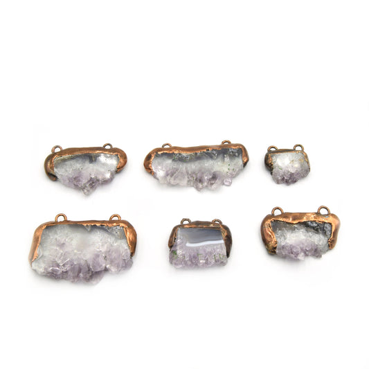Druzy Amethyst Pendant | Oxidized Copper Electroplated Natural Druzy Amethyst Freeform Cluster Shaped Charm Pendant | Small Medium Large