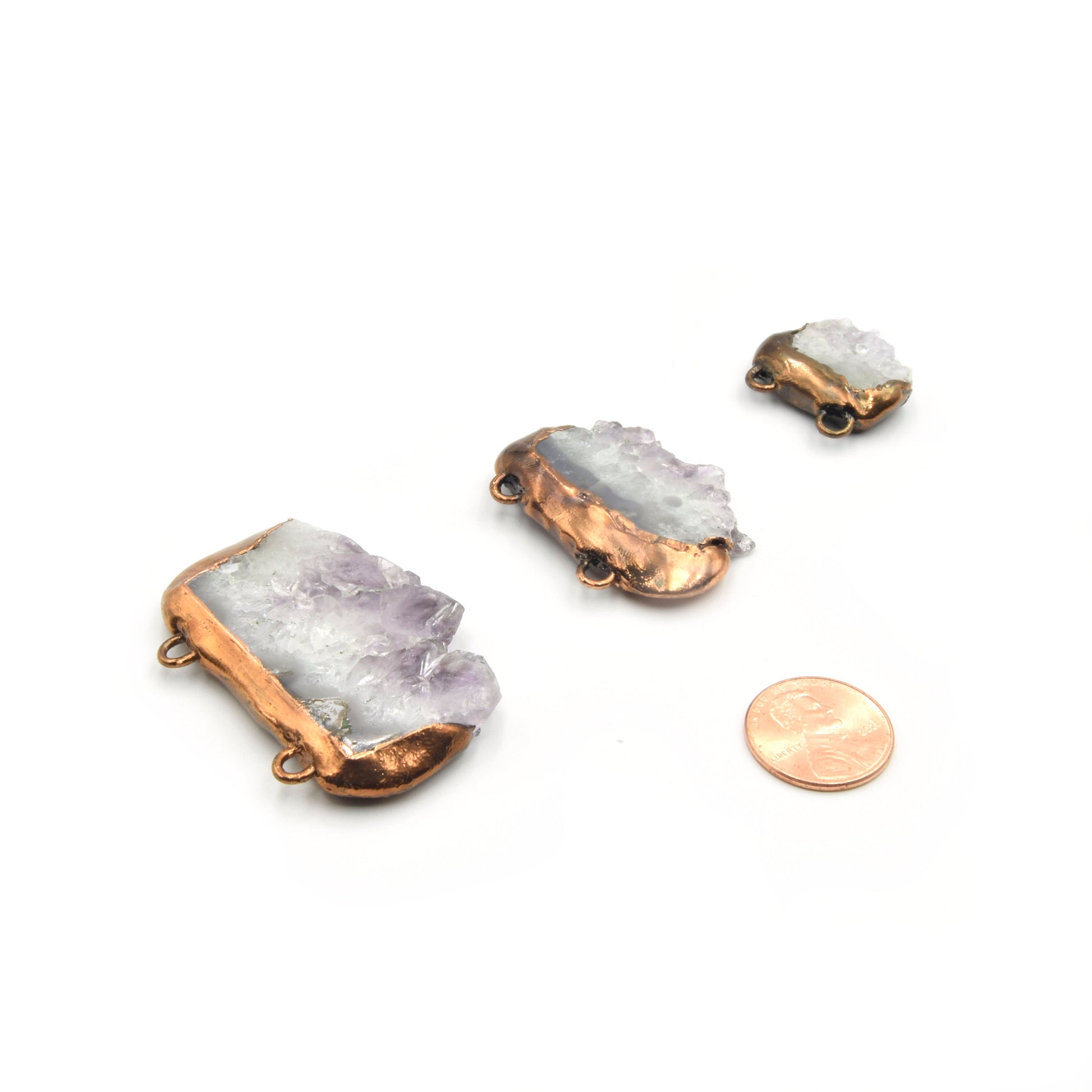 Druzy Amethyst Pendant | Oxidized Copper Electroplated Natural Druzy Amethyst Freeform Cluster Shaped Charm Pendant | Small Medium Large