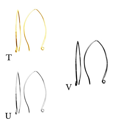 Ear Wire | Marquise Shape Elegant and Clean | High Quality Earring Wire | 18k Gold, Silver Finish, Rose Gold, Gunmetal Overlay | 20 Gauge