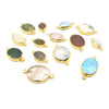 Oval Gemstone Connectors | Electroplated Smooth Flat Oval Connectors | Aventurine Agate Jasper Opal Quartz Vasonite | Three Sizes Available