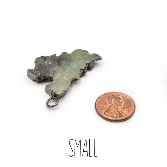 Gemstone Pendants | Electroplated Prehnite Freeform Slab Focal Pendants | Prehnite Jewelry Finding | Necklace Supplies | Gemstone Jewelry