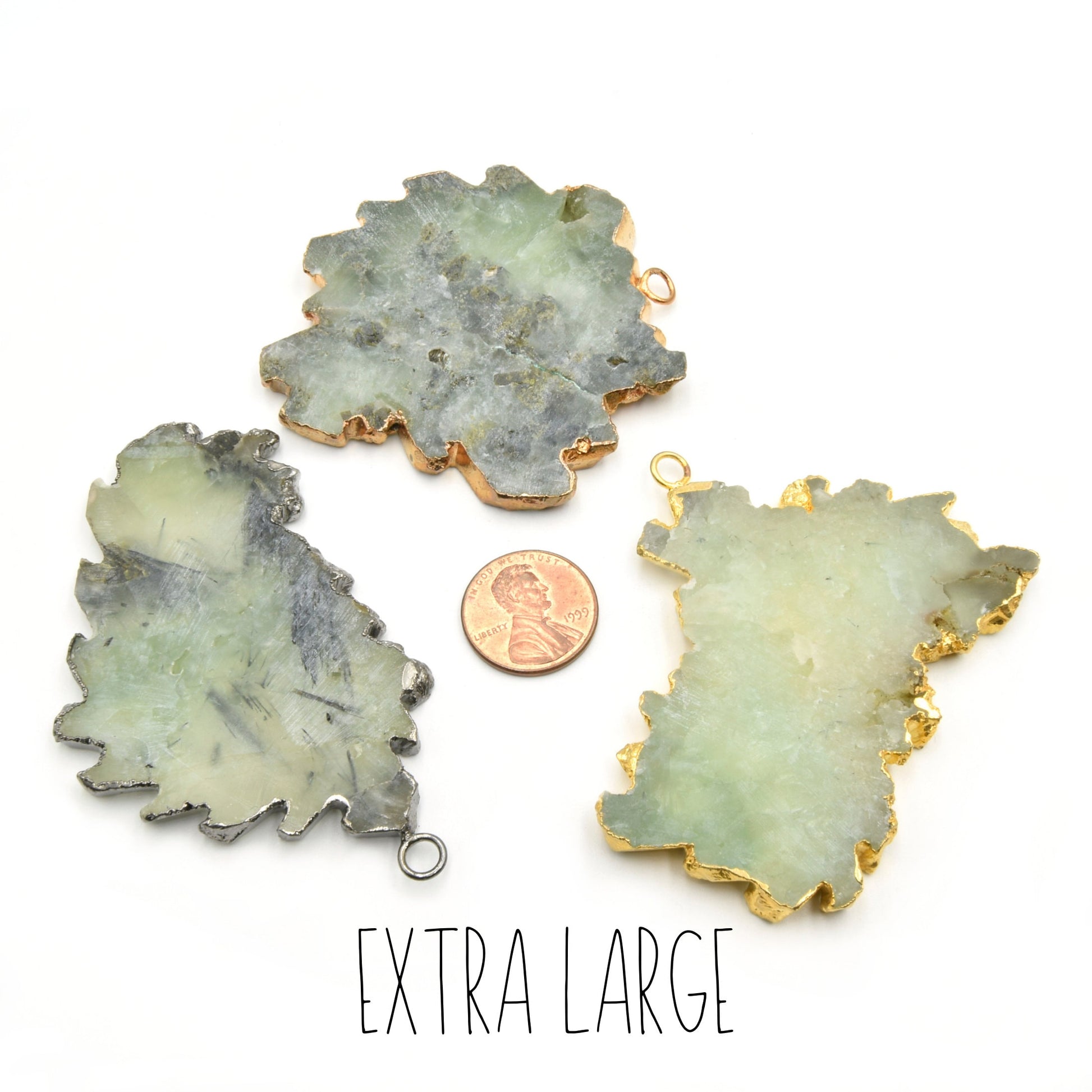 Gemstone Pendants | Electroplated Prehnite Freeform Slab Focal Pendants | Prehnite Jewelry Finding | Necklace Supplies | Gemstone Jewelry